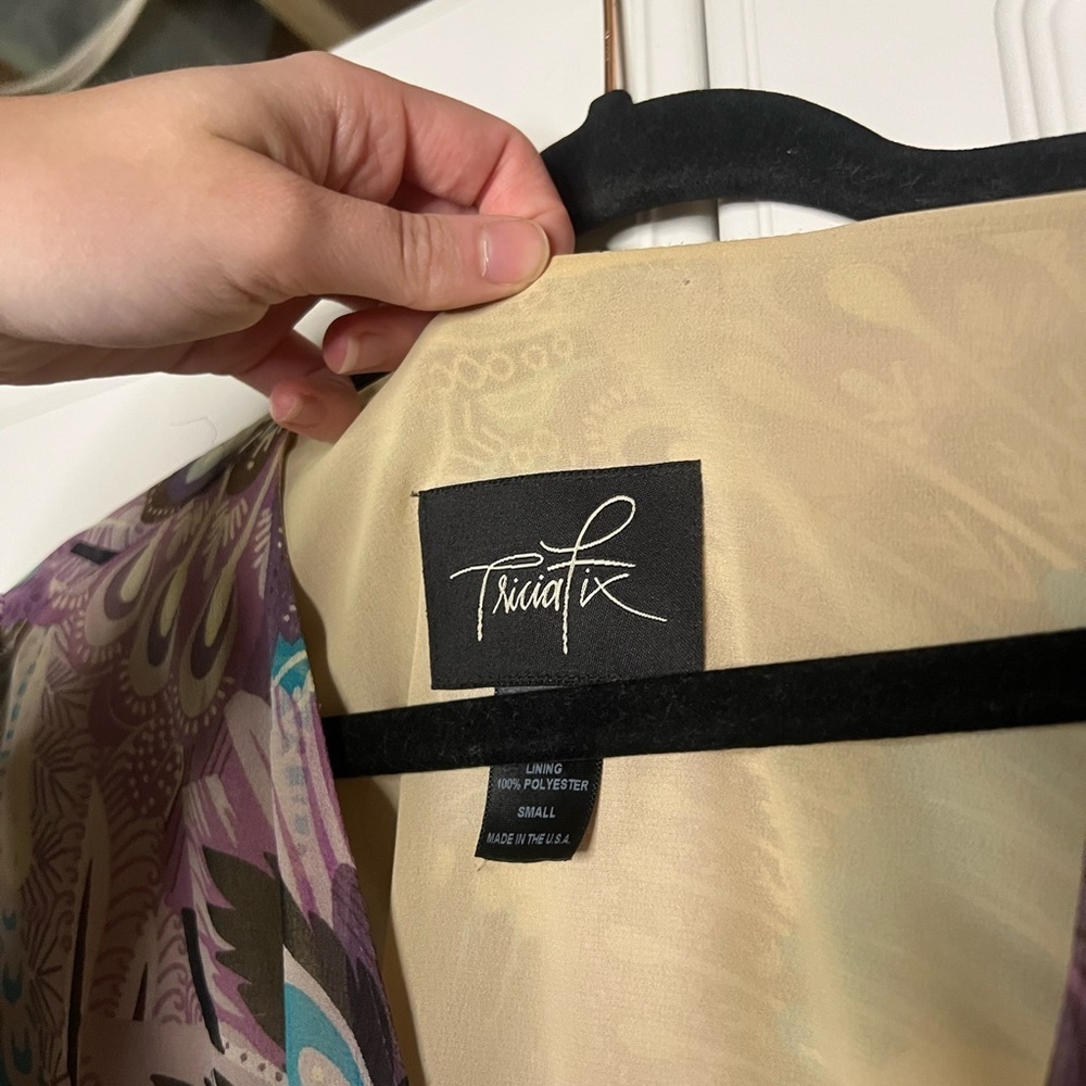 Vintage Tricia Fix 100% Silk Peacock Print Dress | Made in USA - Picture 9 of 13